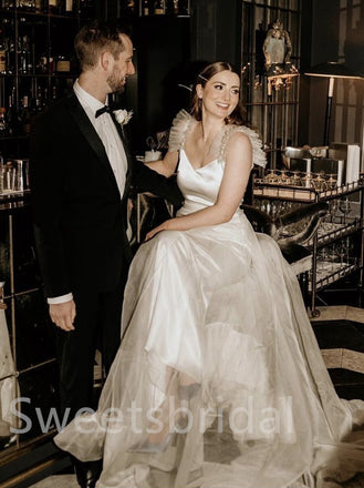 Simple V-neck Spaghetti straps A-line Wedding Dresses,DB0215