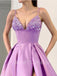 Sexy Spaghetti straps V-neck Side slit A-line Prom Dresses, SW1393