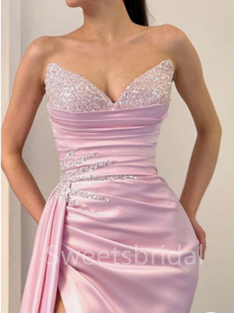 Sexy V-neck Sleeveless Side slit Mermaid Prom Dresses, SW1407