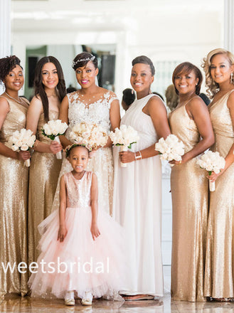 Mismatched Sequin Pleats V-neck Mermaid Floor-length Elegant Simple Long Bridesmaid Dresses ,SWE1343