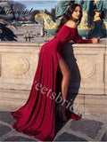 Sexy V-neck Long sleeves Sise slit A-line Prom Dresses,SW1843