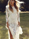 Elegant Long sleeves Open back Sheath lace applique Wedding Dresses,DB0281