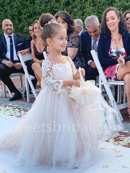 Beautiful Square Long sleeves Tulle A Line FlowerGirl Dresses, FGS0034