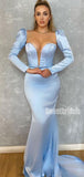 Elegant Mermaid Soft Satin Long Sleeve Long Prom Dresses.SW1274
