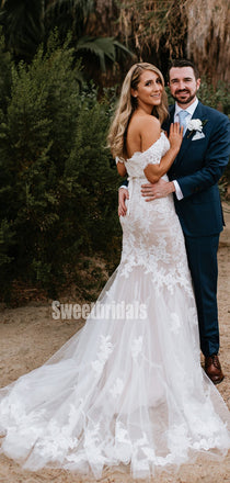 Elgenat Off-shoulder Mermaid Simple Wedding Dresses, WG201