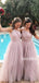 Charming One-shoulder Tulle Floor Length Long Bridesmaid Dresses. SW1166