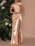 Elegant Off shoulder Sleeveless Side slit Sheath Prom Dresses,SWW1732
