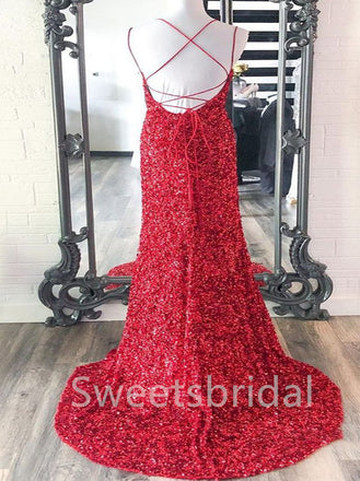 Sexy Spaghetti straps Side slit Mermaid Prom Dresses, SW1367