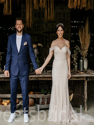 Simple Sweetheart Off-shoulder Mermaid Wedding Dresses, DB0249