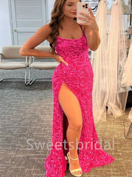 SexySpaghetti straps Side slit Sleeveless Mermaid Prom Dresses ,SW1345