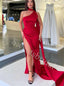 Elegant One shoulder Sleeveless Side slit Sheath Prom Dresses,SWW1731