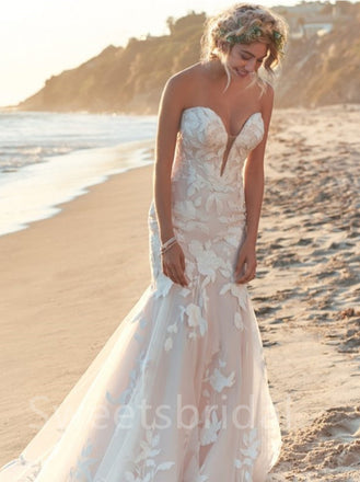 Sexy Sweetheart Mermaid Lace applique Wedding Dresses, DB0237
