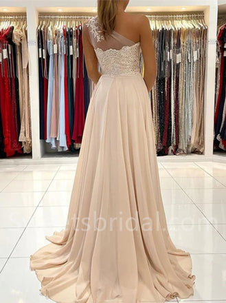 Elegant One-shoulder Side slit A-line Prom Dresses, SW1497