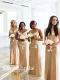 Mismatched Sequin Pleats V-neck Mermaid Floor-length Elegant Simple Long Bridesmaid Dresses ,SWE1343