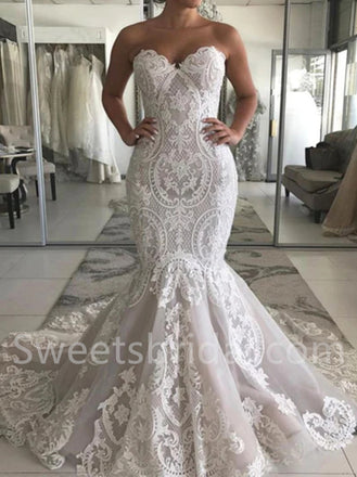 Elegant Sweetheart Sleeveless Mermaid Lace applique Wedding Dresses,DB0294
