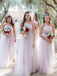 Charming One-shoulder Tulle Floor Length Long Bridesmaid Dresses. SW1166