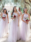 Charming One-shoulder Tulle Floor Length Long Bridesmaid Dresses. SW1166