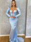 Elegant Mermaid Soft Satin Long Sleeve Long Prom Dresses.SW1274