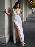 Elegant Spaghetti Strap Mermaid Side Slit Long Prom Dresses.SW1242