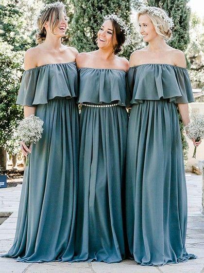 Cheap  A-line Off-the-shoulder Chiffon Floor-length Long Bridesmaid Dresses , SW1003