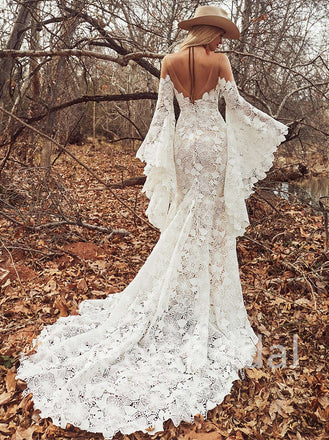 Sexy Sweetheart Long sleeves Mermaid Lace applique Wedding Dresses,DB0272