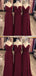 Simple A Line Spaghetti Strap Chiffon Burgundy Long Bridesmaid Dresses, DPB162