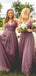 Cheap Spaghetti Strap A Line V Neck Floor Length Tulle Long Bridesmaid Dresses, SW1012