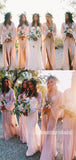 Elegant Long Sleeves Deep V Neck Side Slit Chiffon Long Bridesmaid Dresses, SW1088