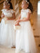 Cute Scoop Neck A-line Tulle Lace Long Flower Girl Dresses, FGS0029