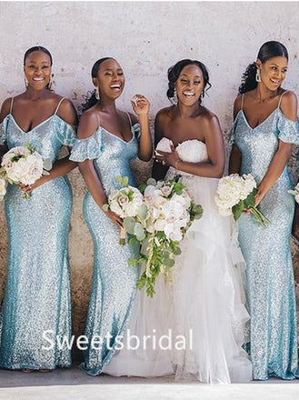 Spaghetti straps Mermaid Ruffle Elegant Simple Long Bridesmaid Dresses,SWE1273