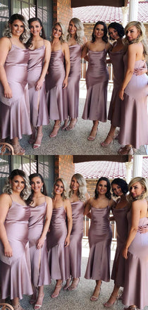 Simple Spaghetti Strap Side Slit Mermaid Long Bridesmaid Dresses, SW1082