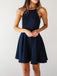 Discount Halter Navy Blue Mini A Line Short Homecoming Dresses, BTW205