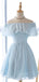 Simple Off The Shoulder Light Blue Chiffon A Line Short Homecoming Dress, BTW184