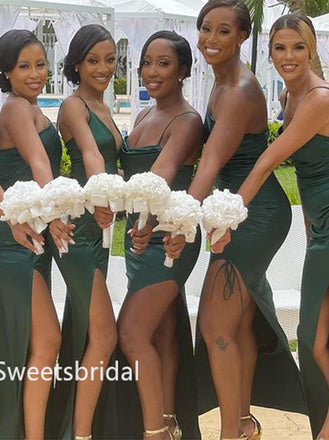 Mismatched Spaghetti straps Side slit Mermaid Elegant Simple Pretty Long Bridesmaid Dresses, SWE1336