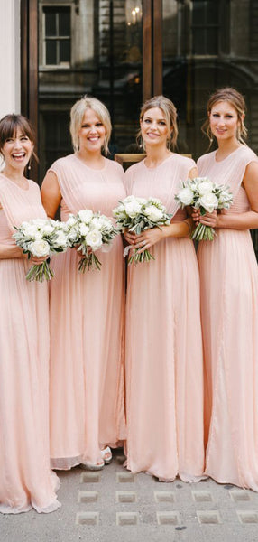 Affordable Round Neck Sleeveless A Line Floor Length Long Bridesmaid Dresses, SW1085