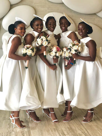 Vintage Halter A-line Sleeveless Satin Short Bridesmaid Dresses,DPB3111