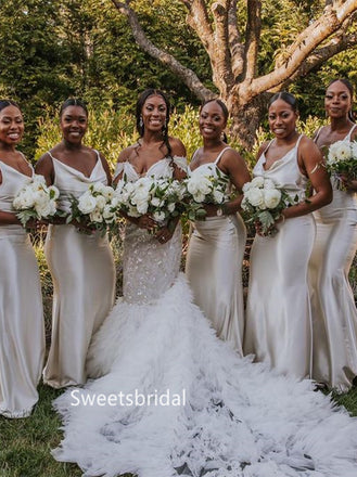 Spaghetti straps V-neck Mermaid Elegant Simple Long Bridesmaid Dresses,SWE1274