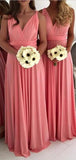Cheap V Neck Sleeveless A Line Chiffon Floor Length Long Bridesmaid Dresses, SW1072