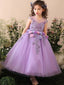 Cute Handmade A Line Applique Tulle Long Flower Girl Dresses , GTE2128