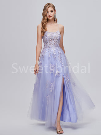 Elegant Spaghetti straps Side slit A-line Prom Dresses, SW1483