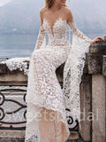 Sexy Sweetheart Long sleeves Mermaid Lace applique Wedding Dresses,DB0273