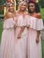Cheap Light Blush Pink Off The Shoulder A Line Chiffon Long Bridesmaid Dresses, SW1024