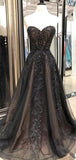 Pretty Sweetheart Lace Applique A Line Tulle Sweep Trailing Long Prom Dresses, MD400