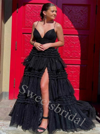 Elegant V-neck Sleeveless Side slit A-line Long Prom Dress,SW1971