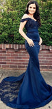 Pretty Off The Shoulder Lace Sweep Trailing Long Mermaid Prom Dresses, MD396