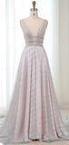 Gorgeous A Line Deep V Neck Sleeveless Long Prom Dresses ,MD357