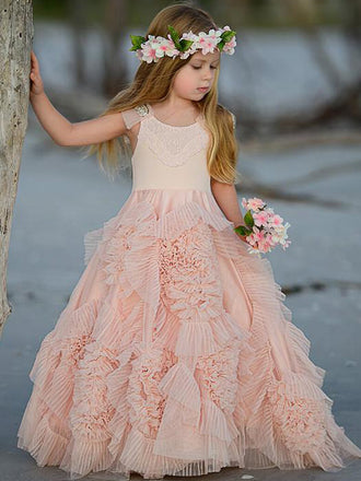 Blush Pink Cute Cheap Vintage Flower Girl Dresses, GTE2121