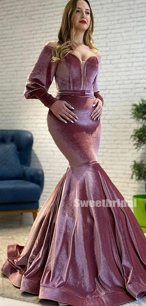Sexy Off-shoulder Mermaid Velvet Long Prom Dresses.SWM1239