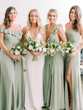 Elegant Mint Green Mismatched Chiffon Bridesmaid Dresses, Wedding Party Dresses, MD548
