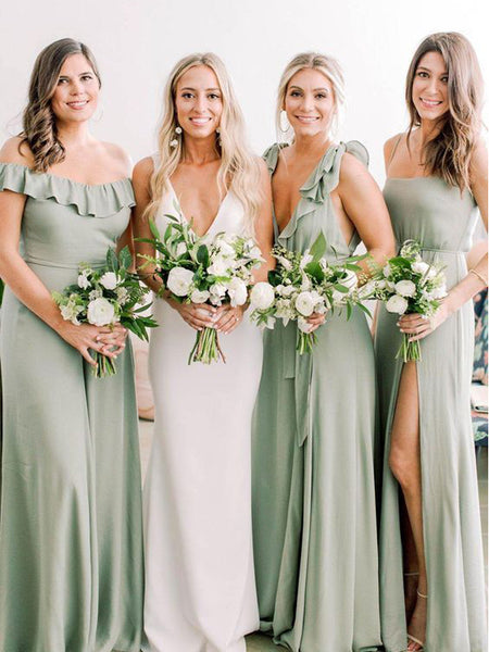 Elegant Mint Green Mismatched Chiffon Bridesmaid Dresses, Wedding Part ...